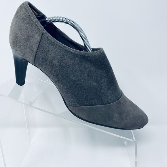 ECCO 8.5 Gray Suede Alicante Ankle Booties Heel Slip On EU 39 Office Minimalist - Picture 1 of 16